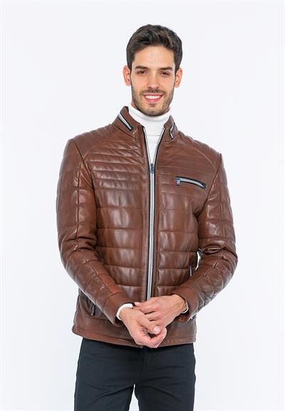 Basics And More Basics&More Men Inflatable Chestnut Leather Jacket - 6099