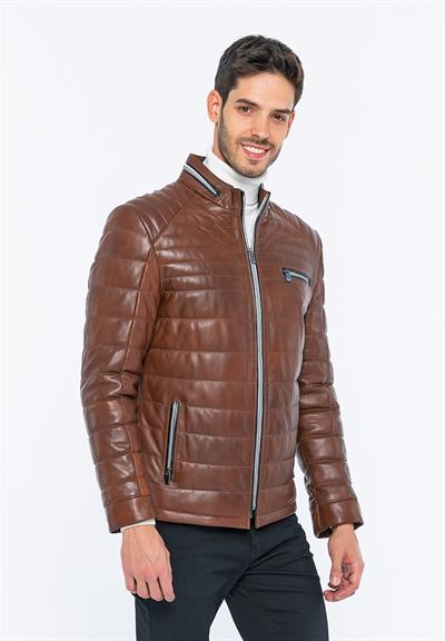 Basics And More Basics&More Men Inflatable Chestnut Leather Jacket - 6099