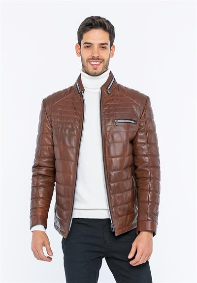 basics and more Basics&More Men Inflatable Chestnut Leather Jacket - 6099