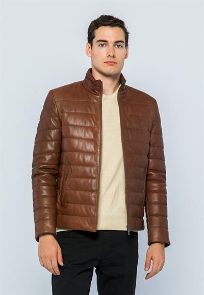 basics and more Basics&More Men Inflatable Chestnut Leather Jacket - E8488