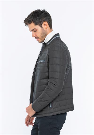 Basics And More Basics&More Men Inflatable Coffee Taffeta Leather Jacket - 6099