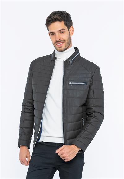 Basics And More Basics&More Men Inflatable Coffee Taffeta Leather Jacket - 6099