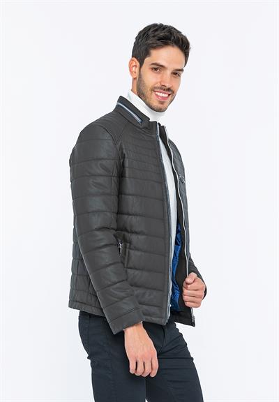 Basics And More Basics&More Men Inflatable Coffee Taffeta Leather Jacket - 6099