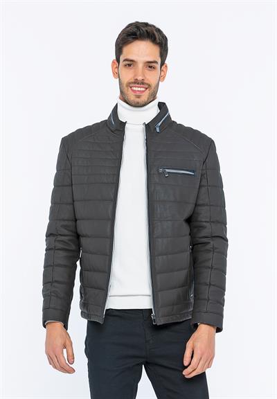 basics and more Basics&More Men Inflatable Coffee Taffeta Leather Jacket - 6099