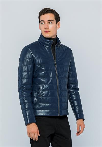 Basics And More Basics&More Men Inflatable Dark Blue Leather Jacket - E8488