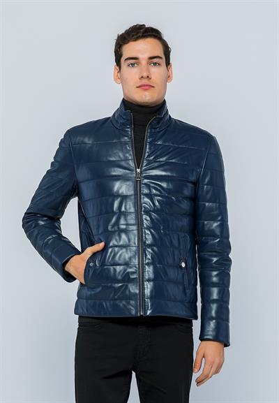 Basics And More Basics&More Men Inflatable Dark Blue Leather Jacket - E8488
