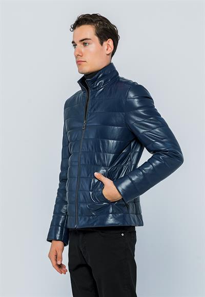 Basics And More Basics&More Men Inflatable Dark Blue Leather Jacket - E8488