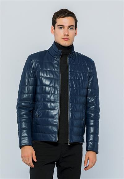 basics and more Basics&More Men Inflatable Dark Blue Leather Jacket - E8488