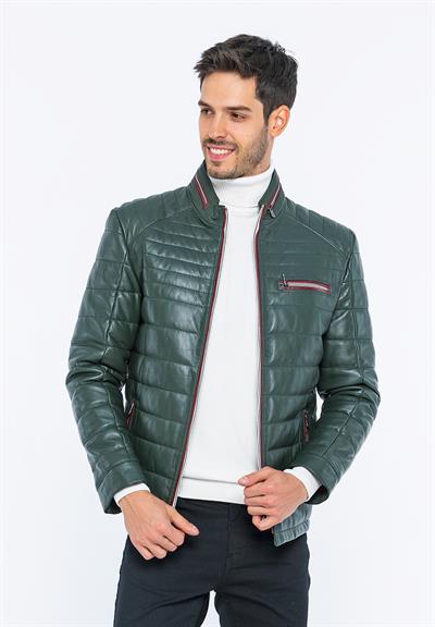 Basics And More Basics&More Men Inflatable Green Leather Jacket - 6099