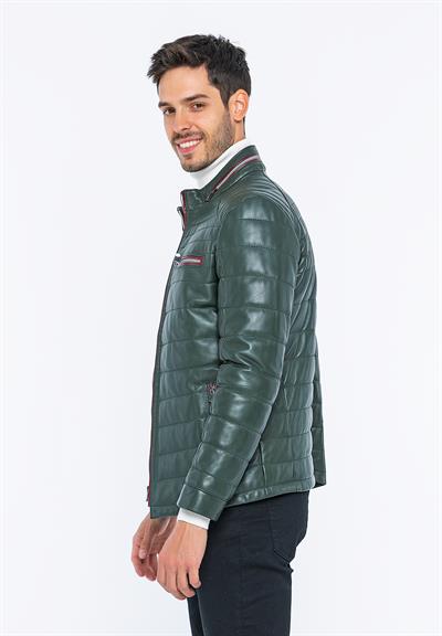 Basics And More Basics&More Men Inflatable Green Leather Jacket - 6099