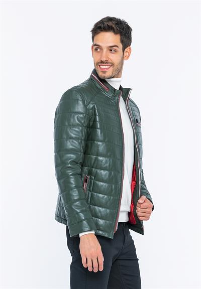Basics And More Basics&More Men Inflatable Green Leather Jacket - 6099