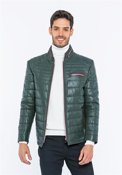 basics and more Basics&More Men Inflatable Green Leather Jacket - 6099