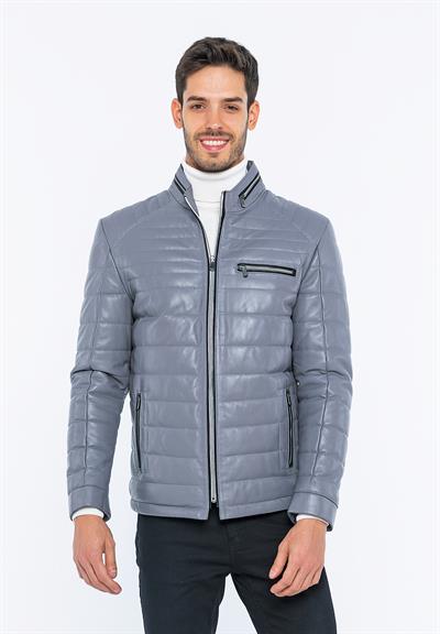 Basics And More Basics&More Men Inflatable Grey Leather Jacket - 6099