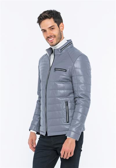 Basics And More Basics&More Men Inflatable Grey Leather Jacket - 6099