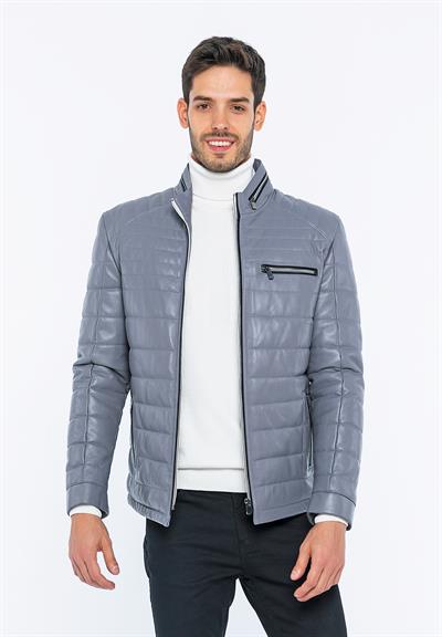 basics and more Basics&More Men Inflatable Grey Leather Jacket - 6099