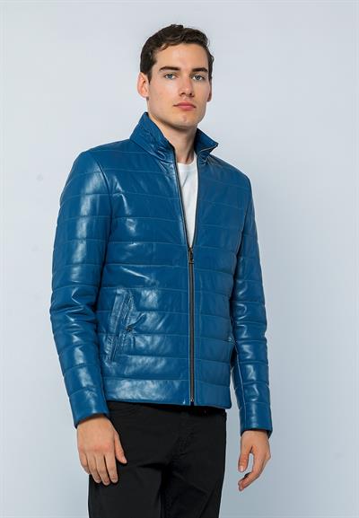 Basics And More Basics&More Men Inflatable Light Blue Leather Jacket - E8488