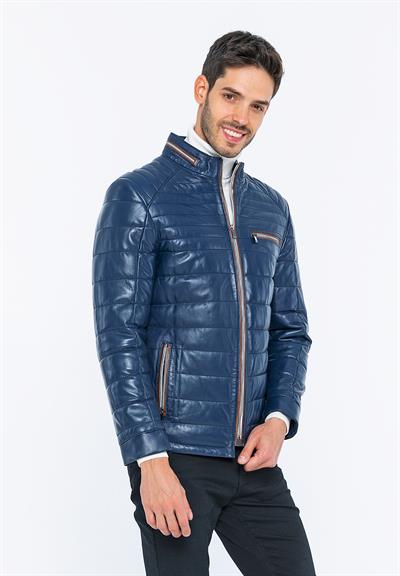 Basics And More Basics&More Men Inflatable Navy Leather Jacket - 6099