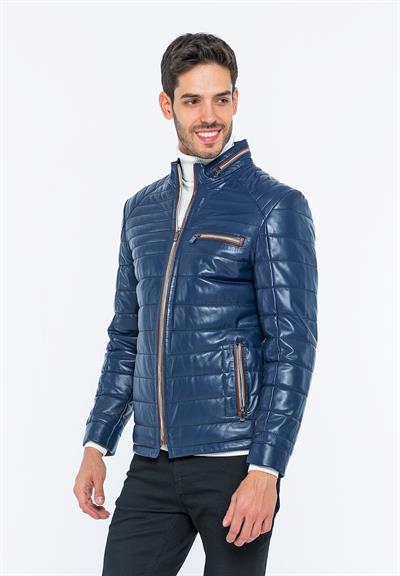 Basics And More Basics&More Men Inflatable Navy Leather Jacket - 6099