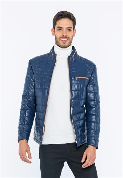 Basics And More Basics&More Men Inflatable Navy Leather Jacket - 6099