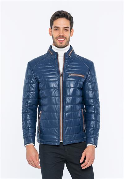 basics and more Basics&More Men Inflatable Navy Leather Jacket - 6099
