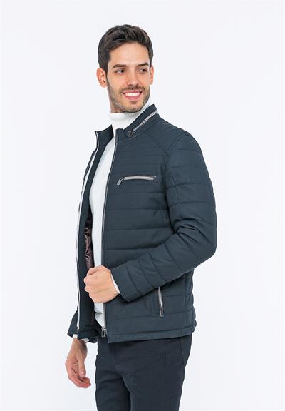 Basics And More Basics&More Men Inflatable Navy Taffeta Leather Jacket - 6099