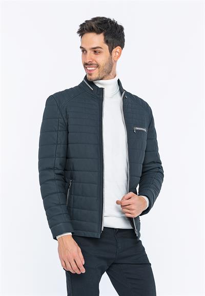 Basics And More Basics&More Men Inflatable Navy Taffeta Leather Jacket - 6099