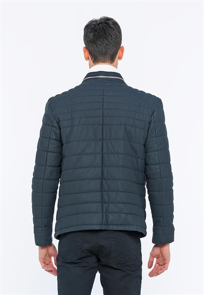 Basics And More Basics&More Men Inflatable Navy Taffeta Leather Jacket - 6099