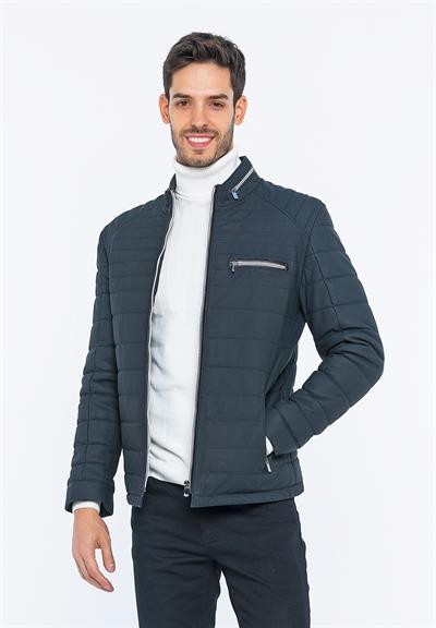 basics and more Basics&More Men Inflatable Navy Taffeta Leather Jacket - 6099