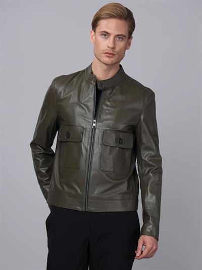 Basics And More Basics&More Men Khaki Leather Jacket - E1021