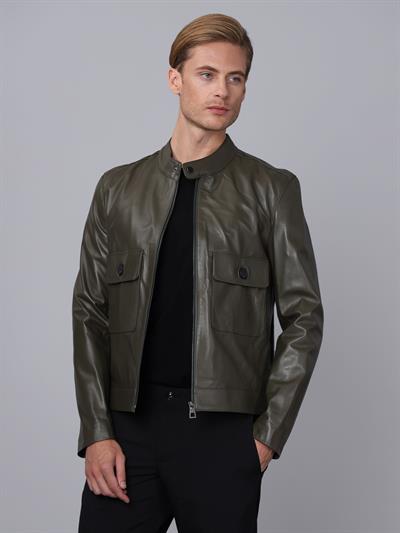 Basics And More Basics&More Men Khaki Leather Jacket - E1021