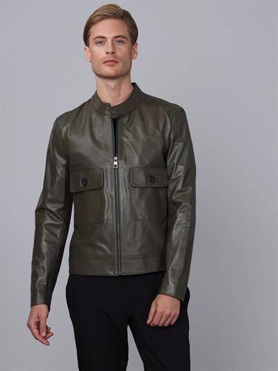 Basics And More Basics&More Men Khaki Leather Jacket - E1021