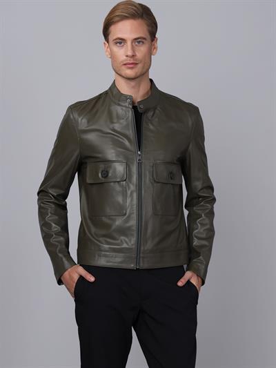 basics and more Basics&More Men Khaki Leather Jacket - E1021
