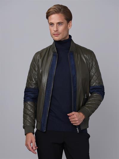 Basics And More Basics&More Men Khaki Leather Jacket - E1023