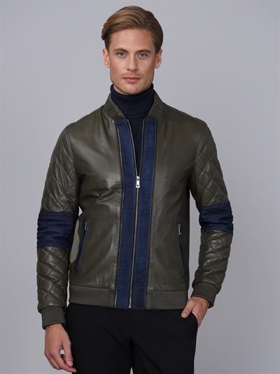 basics and more Basics&More Men Khaki Leather Jacket - E1023