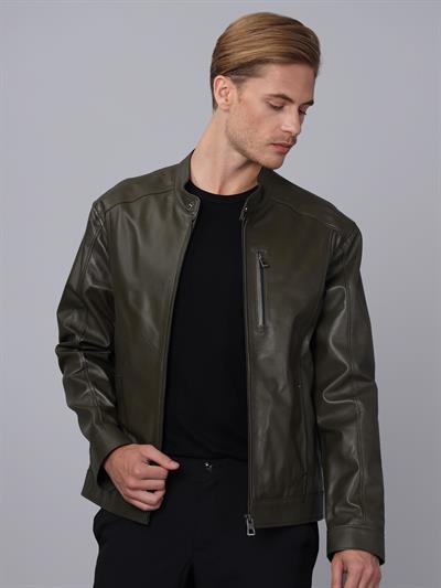 Basics And More Basics&More Men Khaki Leather Jacket - S5