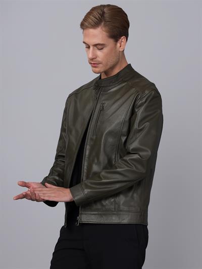 Basics And More Basics&More Men Khaki Leather Jacket - S5
