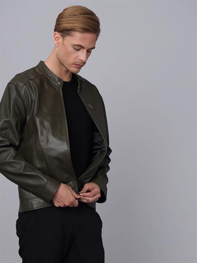 Basics And More Basics&More Men Khaki Leather Jacket - S5