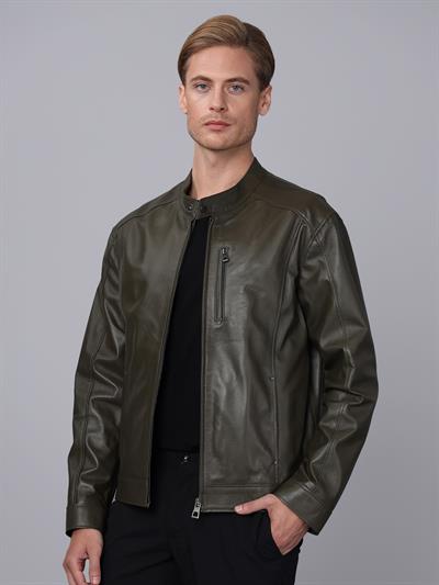 basics and more Basics&More Men Khaki Leather Jacket - S5