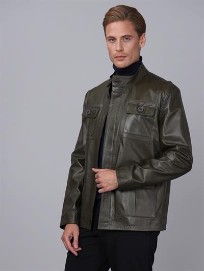 Basics And More Basics&More Men Khaki Leather Jacket - SAFARI