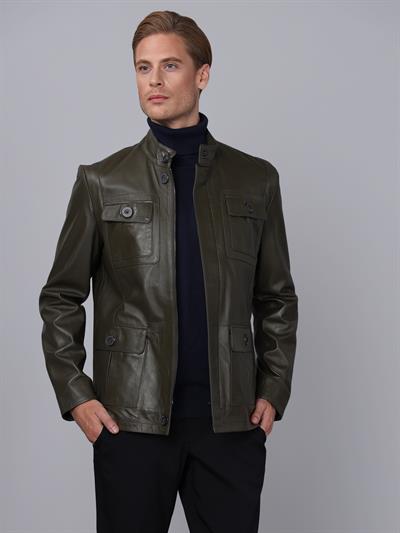 Basics And More Basics&More Men Khaki Leather Jacket - SAFARI