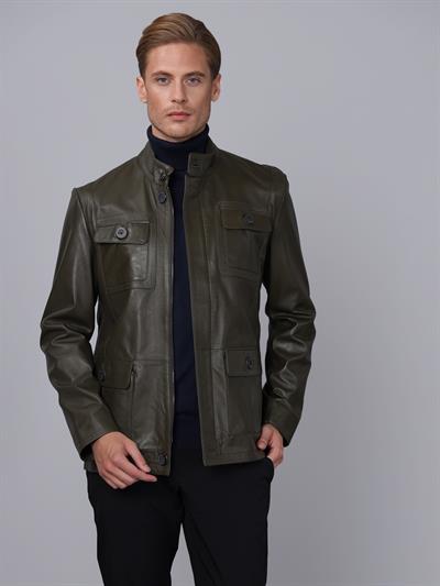 basics and more Basics&More Men Khaki Leather Jacket - SAFARI