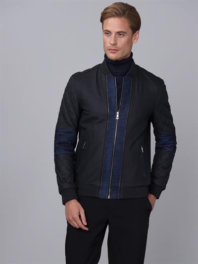 Basics And More Basics&More Men Navy Blue Leather Jacket - E1023