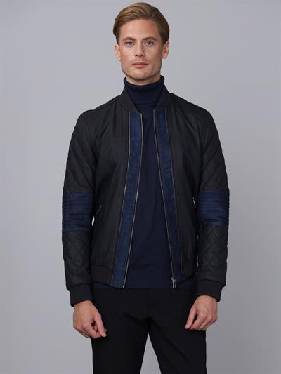 Basics And More Basics&More Men Navy Blue Leather Jacket - E1023