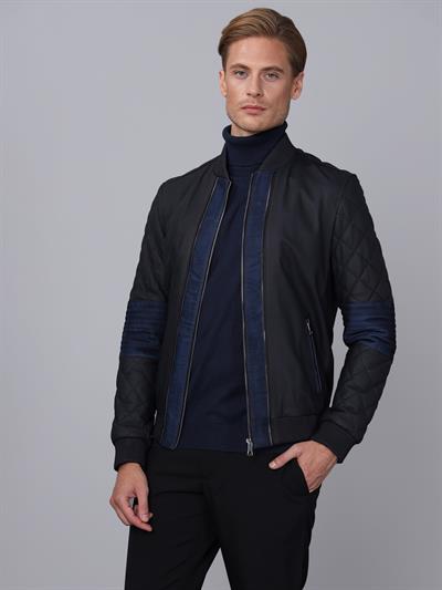 basics and more Basics&More Men Navy Blue Leather Jacket - E1023