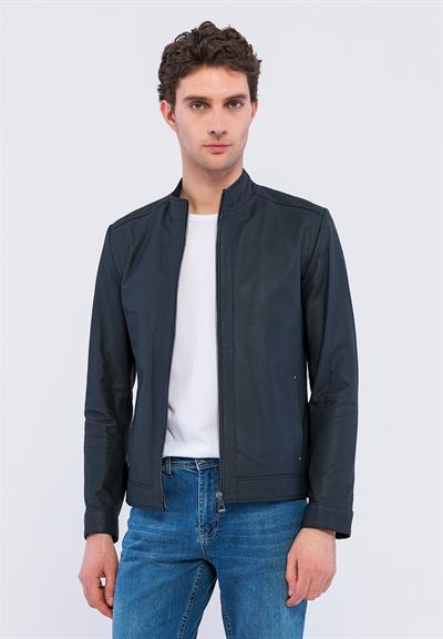 Basics And More Basics&More Men Navy Taffeta Leather Jacket - E130