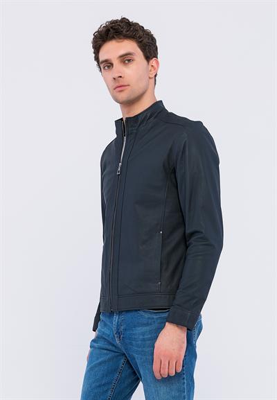 Basics And More Basics&More Men Navy Taffeta Leather Jacket - E130