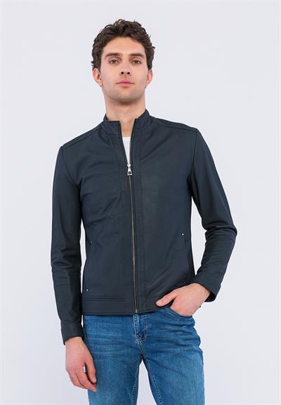 basics and more Basics&More Men Navy Taffeta Leather Jacket - E130