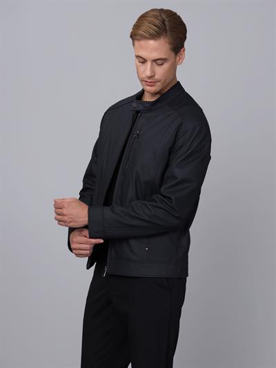 Basics And More Basics&More Men Navy Taffeta Leather Jacket - S5
