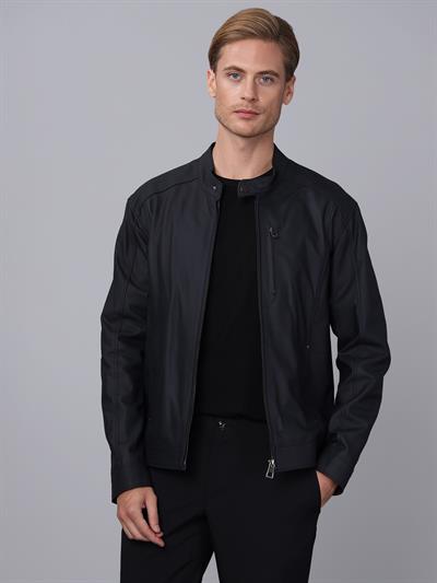 Basics And More Basics&More Men Navy Taffeta Leather Jacket - S5