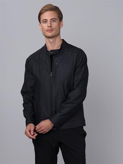 basics and more Basics&More Men Navy Taffeta Leather Jacket - S5